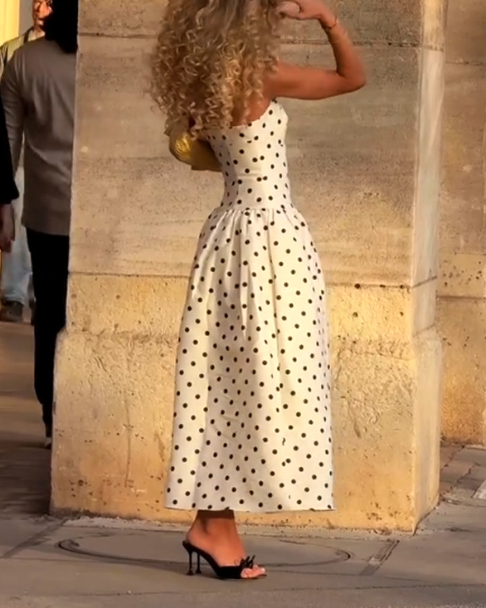 Elegant Wave Dot Sling Dress