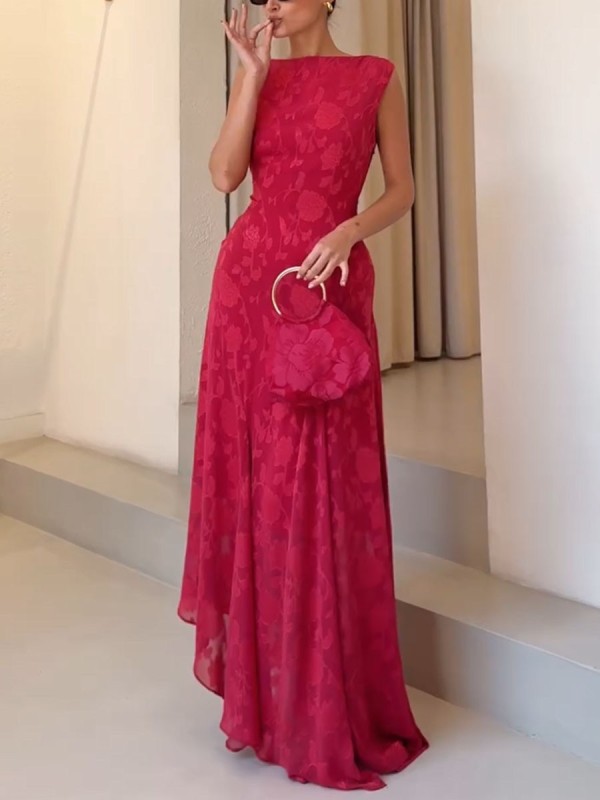 Red elegant printed dress