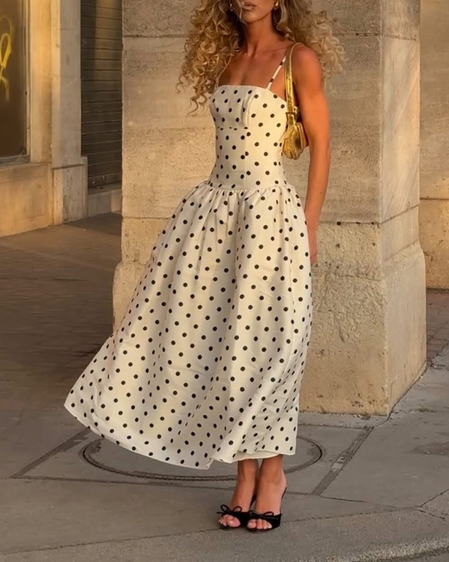Elegant Wave Dot Sling Dress