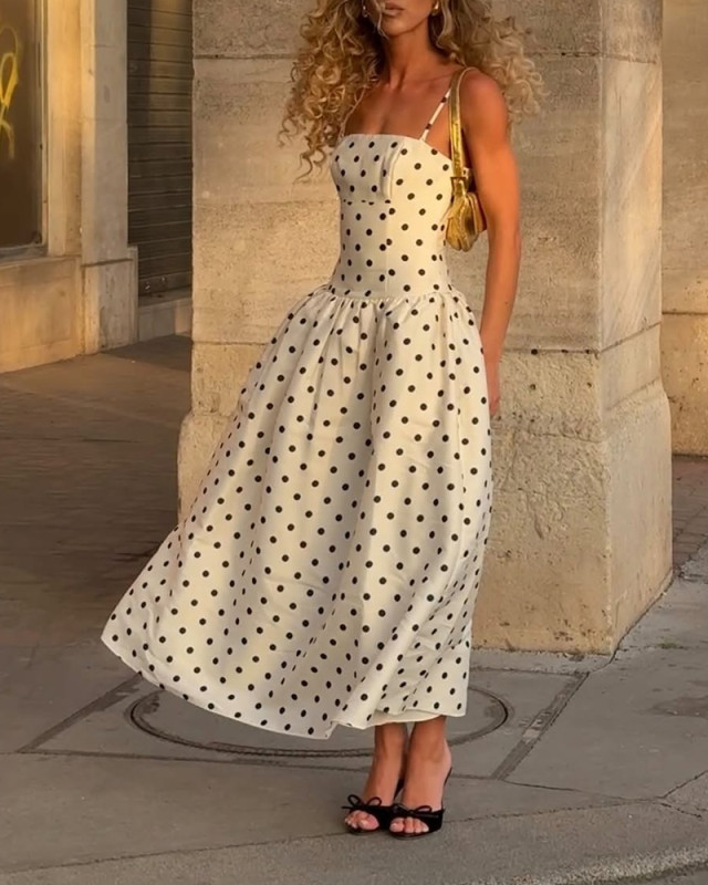 Elegant Wave Dot Sling Dress