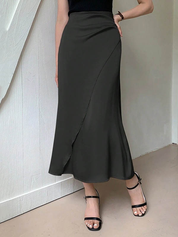 Column Pockets Solid Color Skirts Bottoms