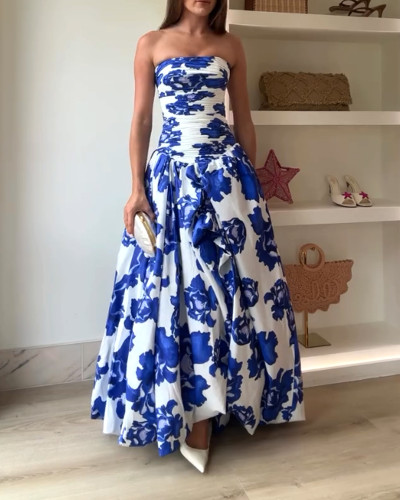 Elegant Strapless Floral Dress