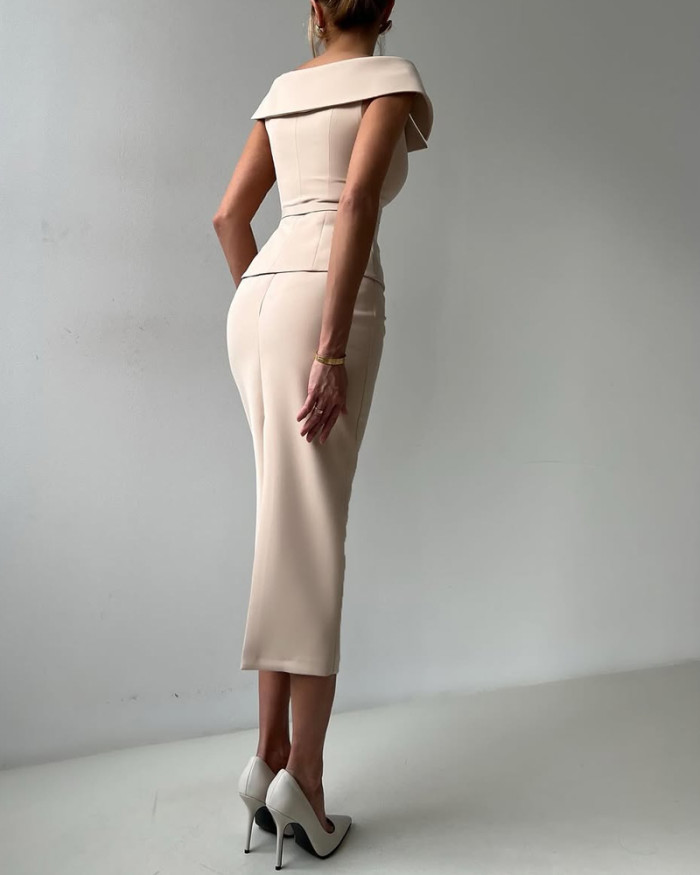 Fashionable Strapless Top & Overskirt Two-piece Set