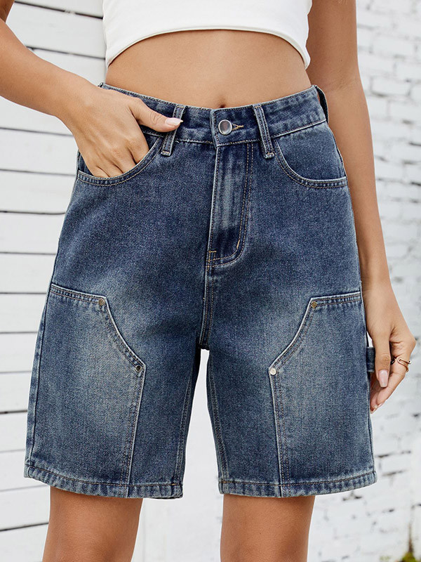 Wide Leg Buttoned Pockets Jean Pants Bottoms Shorts Bottoms
