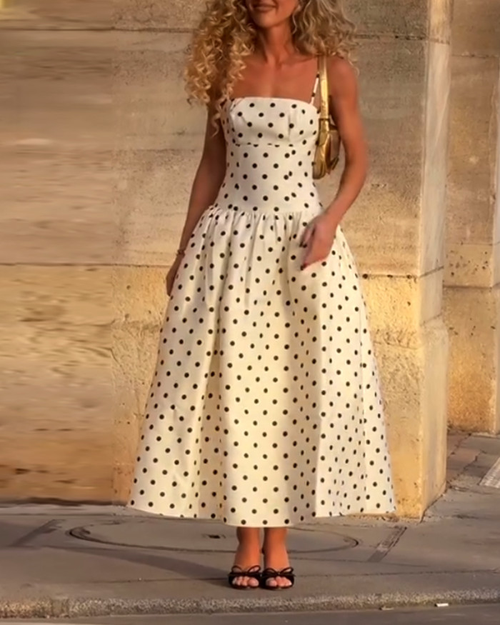 Elegant Wave Dot Sling Dress