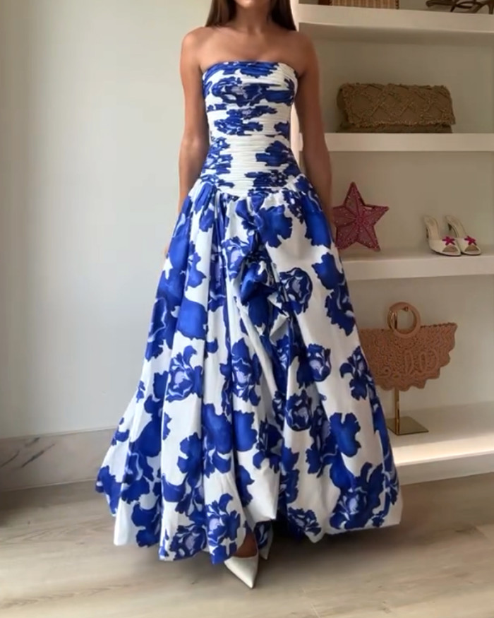 Elegant Strapless Floral Dress
