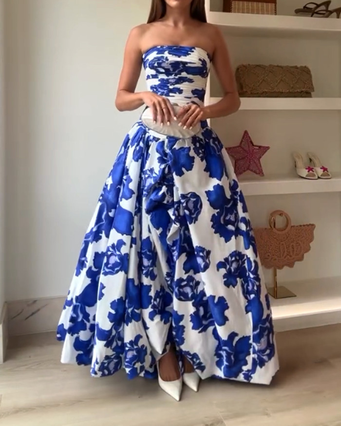 Elegant Strapless Floral Dress