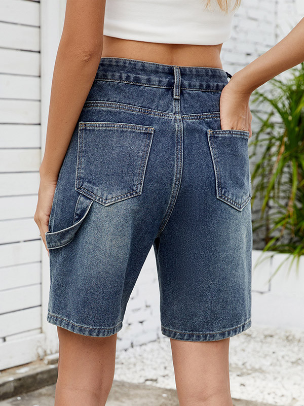 Wide Leg Buttoned Pockets Jean Pants Bottoms Shorts Bottoms