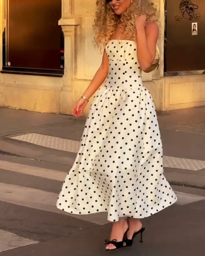 Elegant Wave Dot Sling Dress