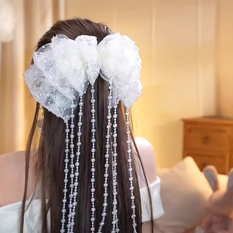 AYLHFO Elegant Lace Butterfly Bow Hair Clip with Long Tassels - Large Floral Spring\u002FSummer Accessory for Women, Ideal for Weddings and Parties, Mixed Colors, Wedding Hair Accessory|Glamorous Style|Spring\u002FSummer Wear