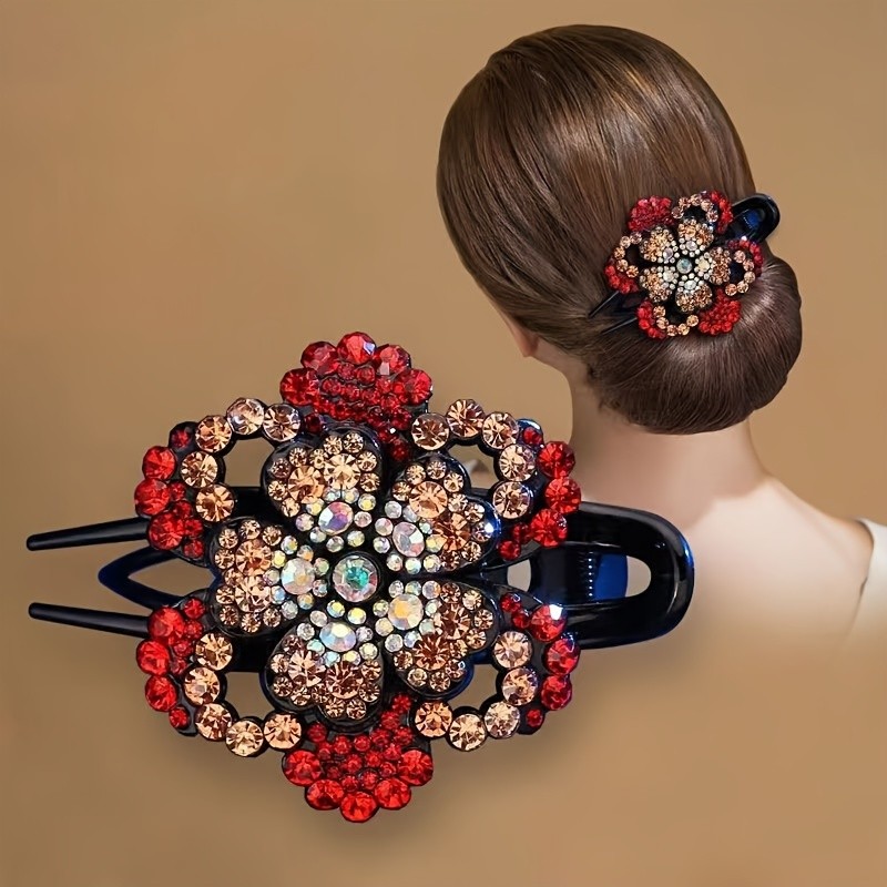 Elegant Rhinestone Flower Hair Clip - Sparkling Crystal Ponytail Barrette, Decorative Duckbill Hairpin Accessory for Women, Ideal for All Hair Types