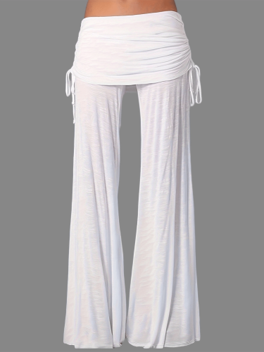 Women's Soft Polyester High-Waisted Wide Leg Pants - Black, Relaxed Fit, Drawstring, Machine Washable for All-Season Comfort