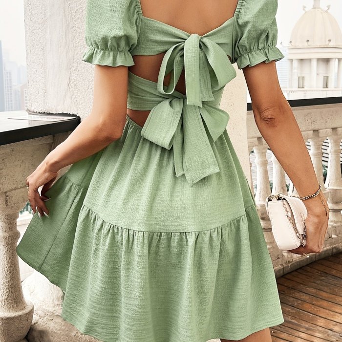 Women's Back Tie Bow Summer Dress Elegant Maxi Skirt 164