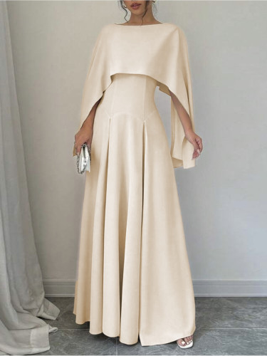 Elegant Cape Sleeve Knit Dress for Adult - Solid Color, Sleeveless, Fitted, All Seasons, No Belt, No Padding, Knit Fabric, Crew Neck