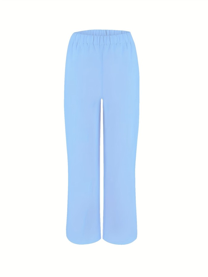 Two-piece Solid Matching Set Solid Matching Two-piece Set, Casual Sleeveless Tank Top & Loose Pants Outfits, Women's Clothing