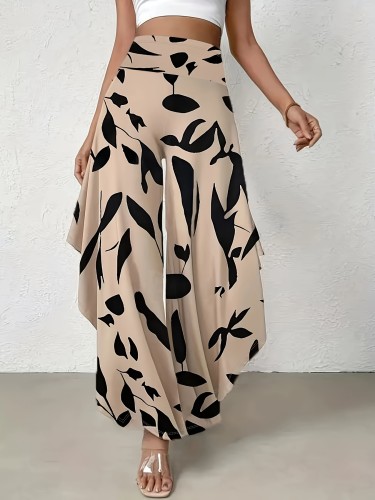 Casual High Waist Allover Print Wide Leg Pants - Loose Women's Clothing