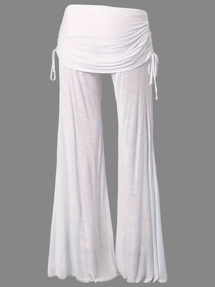 Women's Soft Polyester High-Waisted Wide Leg Pants - Black, Relaxed Fit, Drawstring, Machine Washable for All-Season Comfort