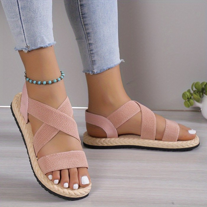Women'S Casual Flat Heel Round Toe Ankle Strap Slip-on Sandals, Soft Sole, Lightweight, Summer Beach Shoes