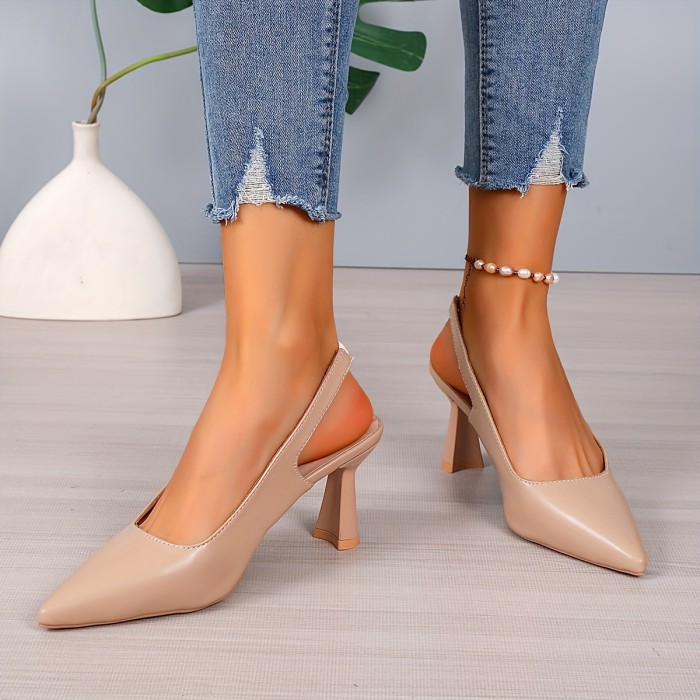 Stiletto Heel Sparkle Slingback Shoes Chic Women's Slingback Shoes - Pointed Toe, Stiletto Heel, Breathable Microfiber Cover, Sparkle Accent, Versatile For All Seasons
