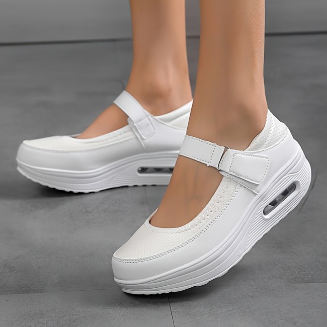 Women'S Fashion Sneakers Low Top Hook-and-Loop Fastener Plain Toe PU Sole Breathable Comfortable Nurse Shoes All-Season Solid Color with Cushioned Insole from Quanzhou - Professional Dry Clean or Hand Wash
