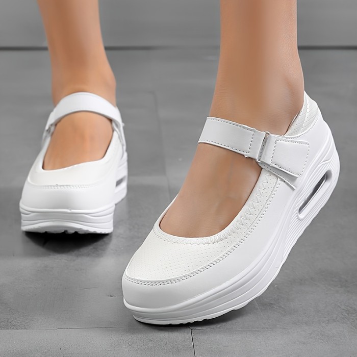 Women'S Fashion Sneakers Low Top Hook-and-Loop Fastener Plain Toe PU Sole Breathable Comfortable Nurse Shoes All-Season Solid Color with Cushioned Insole from Quanzhou - Professional Dry Clean or Hand Wash