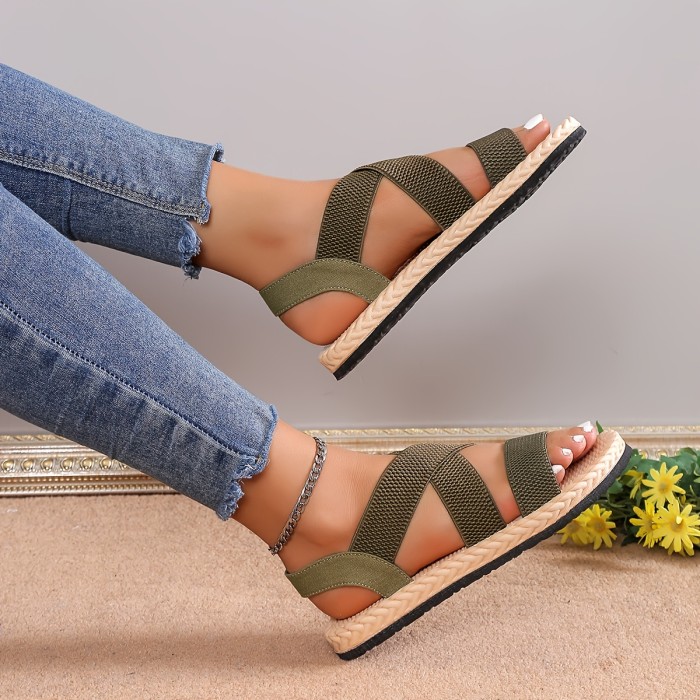Women'S Casual Flat Heel Round Toe Ankle Strap Slip-on Sandals, Soft Sole, Lightweight, Summer Beach Shoes