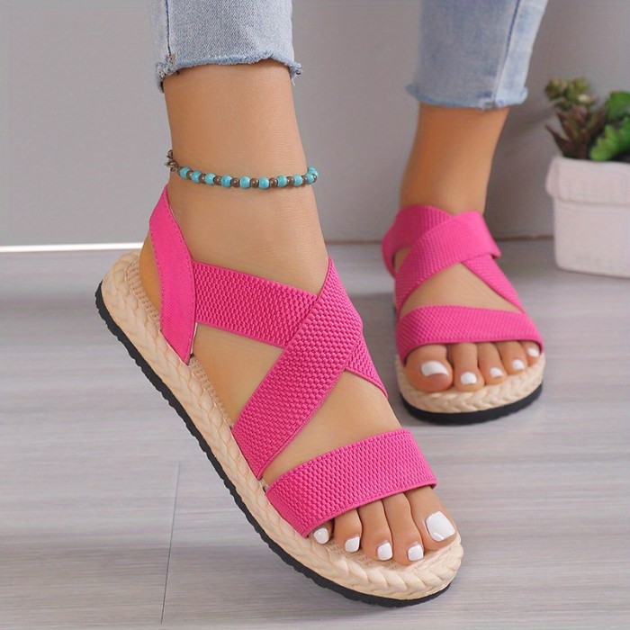 Women'S Casual Flat Heel Round Toe Ankle Strap Slip-on Sandals, Soft Sole, Lightweight, Summer Beach Shoes