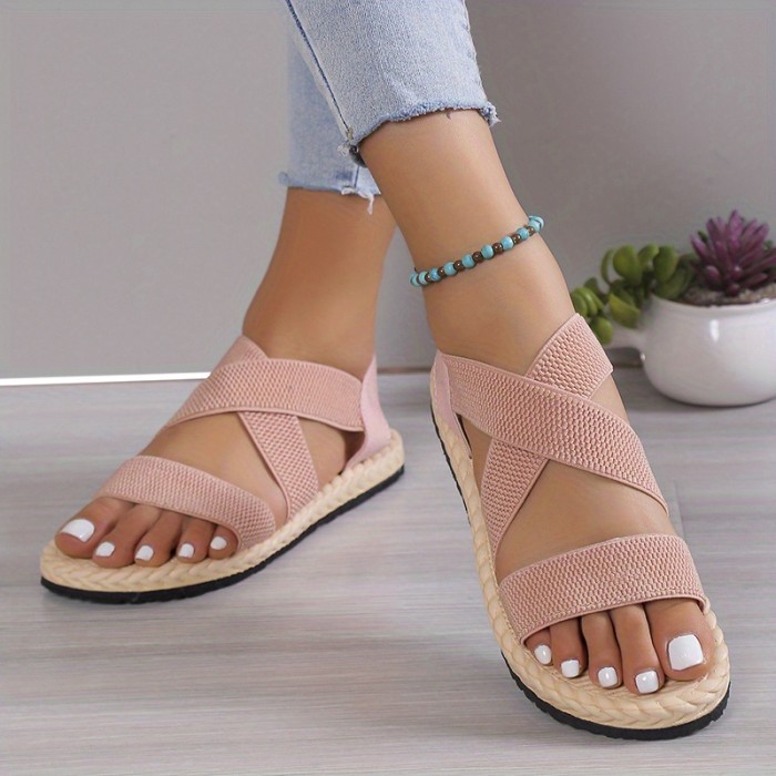 Women'S Casual Flat Heel Round Toe Ankle Strap Slip-on Sandals, Soft Sole, Lightweight, Summer Beach Shoes