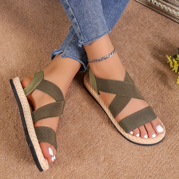 Women'S Casual Flat Heel Round Toe Ankle Strap Slip-on Sandals, Soft Sole, Lightweight, Summer Beach Shoes