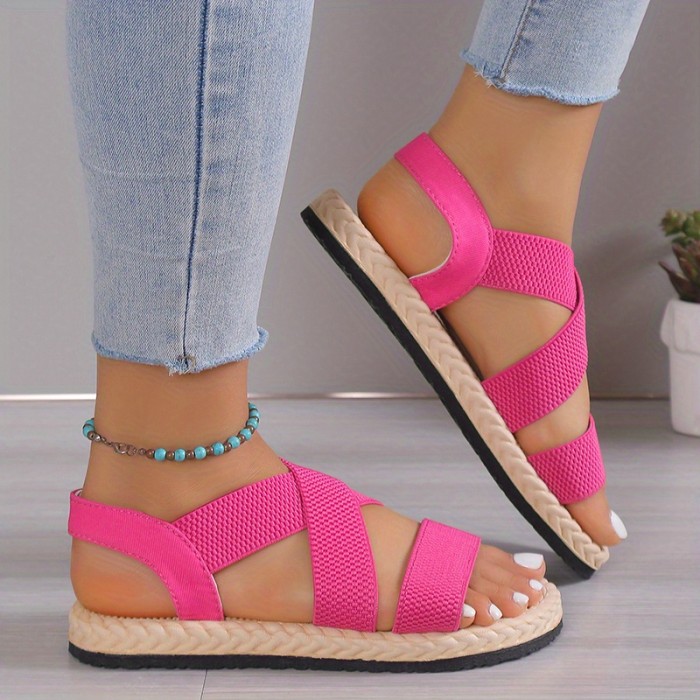 Women'S Casual Flat Heel Round Toe Ankle Strap Slip-on Sandals, Soft Sole, Lightweight, Summer Beach Shoes