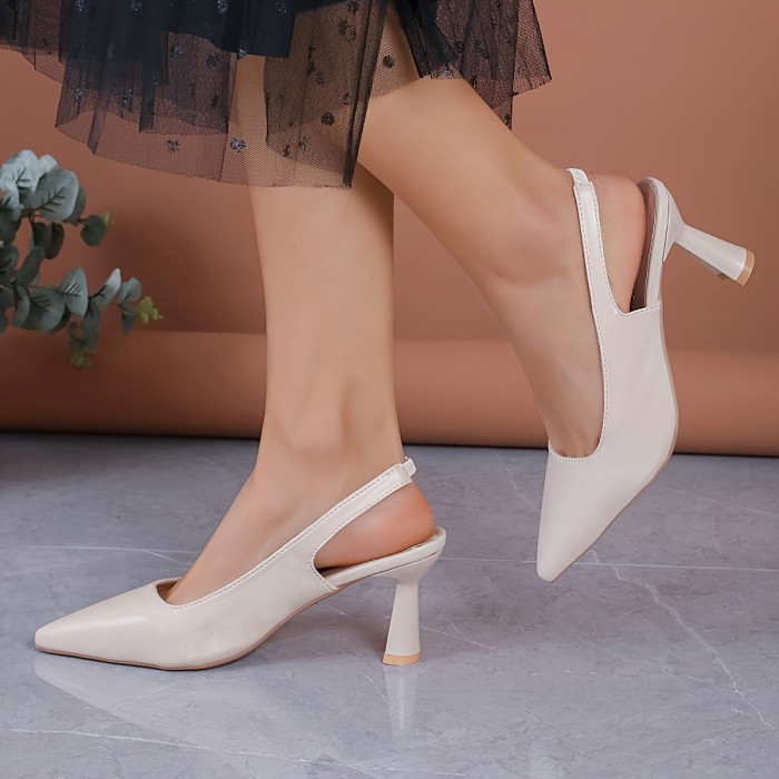 Stiletto Heel Sparkle Slingback Shoes Chic Women's Slingback Shoes - Pointed Toe, Stiletto Heel, Breathable Microfiber Cover, Sparkle Accent, Versatile For All Seasons
