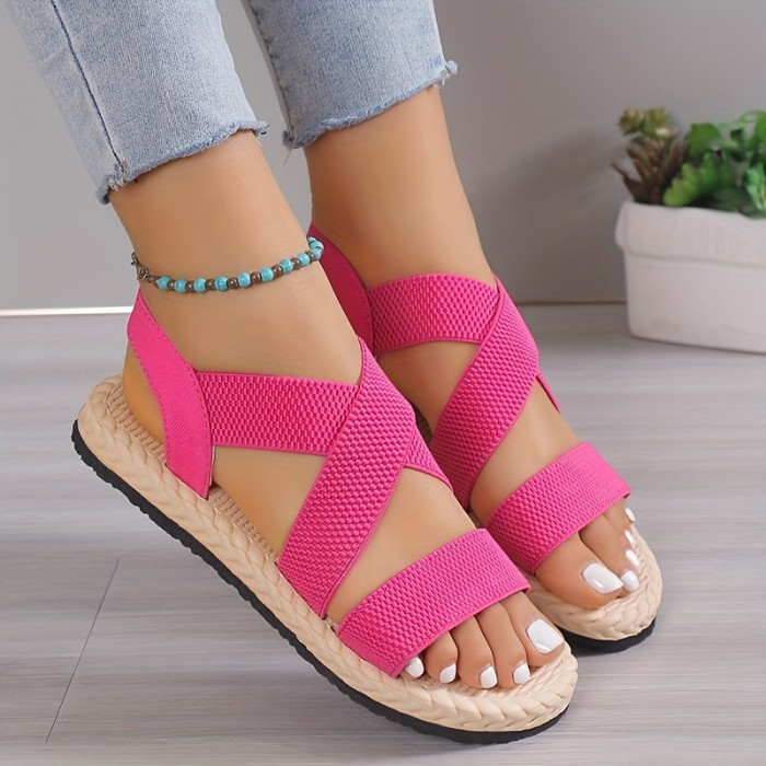 Women'S Casual Flat Heel Round Toe Ankle Strap Slip-on Sandals, Soft Sole, Lightweight, Summer Beach Shoes