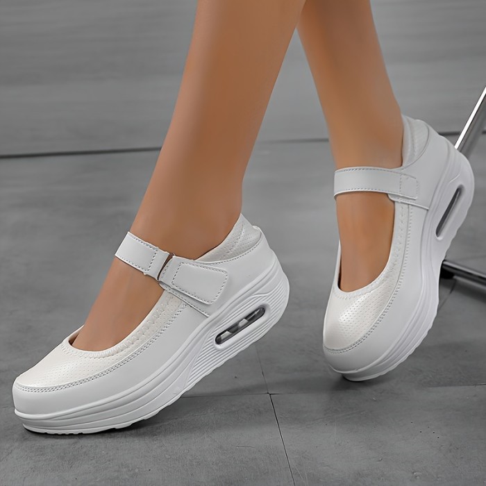 Women'S Fashion Sneakers Low Top Hook-and-Loop Fastener Plain Toe PU Sole Breathable Comfortable Nurse Shoes All-Season Solid Color with Cushioned Insole from Quanzhou - Professional Dry Clean or Hand Wash