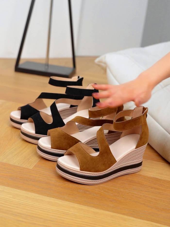 Chic Platform Wedge Sandals for Women - Easy Zip, Hollow-Out Design, Comfy for Beach & Vacation