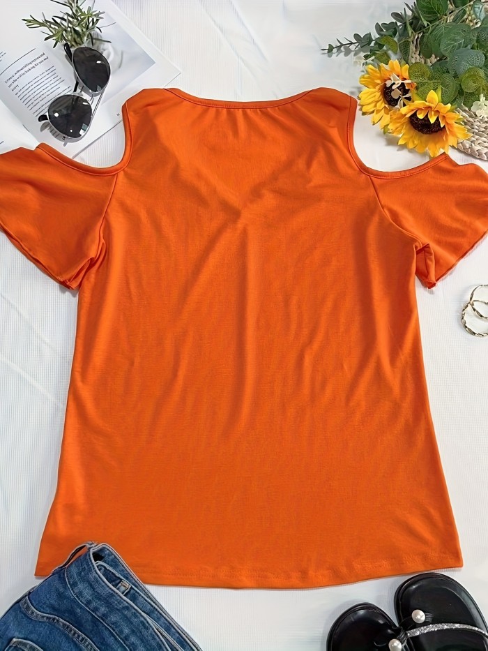 Solid Color Ruffle Sleeve Tee Solid Color Sexy V-Neck Ruffle Sleeve T-Shirt - Women's Casual Top for Summer