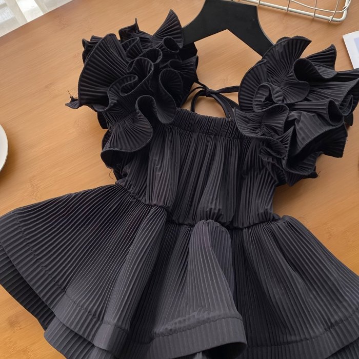 Elegant Off-Shoulder Pleated Blouse with Ruffle Detail - Chic Solid Color, Tie-Waist Design, Perfect for Spring\u002FSummer, Adult Women'S Fashion, Casual Attire|Ruffle Detail Top| Shirting styl