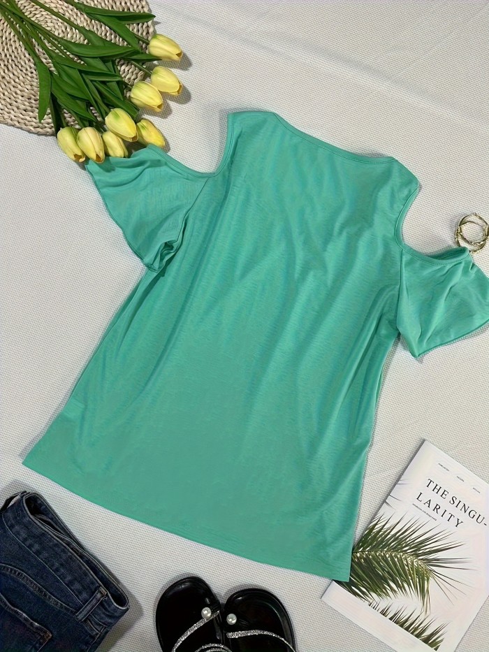 Solid Color Ruffle Sleeve Tee Solid Color Sexy V-Neck Ruffle Sleeve T-Shirt - Women's Casual Top for Summer