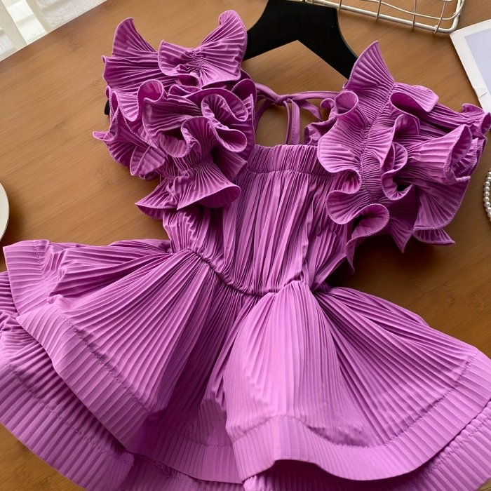 Elegant Off-Shoulder Pleated Blouse with Ruffle Detail - Chic Solid Color, Tie-Waist Design, Perfect for Spring\u002FSummer, Adult Women'S Fashion, Casual Attire|Ruffle Detail Top| Shirting styl