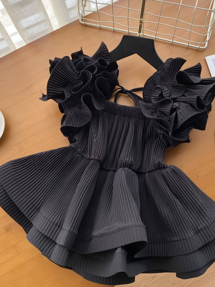 Elegant Off-Shoulder Pleated Blouse with Ruffle Detail - Chic Solid Color, Tie-Waist Design, Perfect for Spring\u002FSummer, Adult Women'S Fashion, Casual Attire|Ruffle Detail Top| Shirting styl