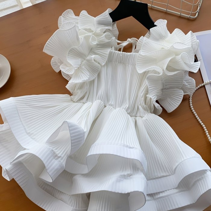 Elegant Off-Shoulder Pleated Blouse with Ruffle Detail - Chic Solid Color, Tie-Waist Design, Perfect for Spring\u002FSummer, Adult Women'S Fashion, Casual Attire|Ruffle Detail Top| Shirting styl
