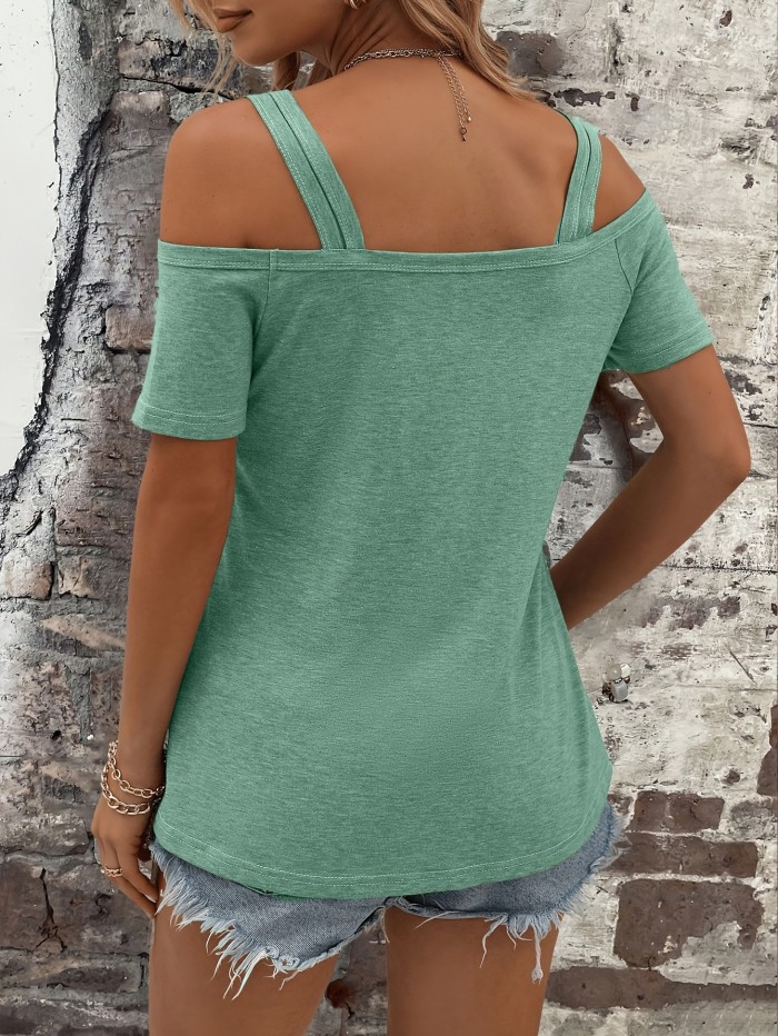 Women'S Solid Color Off-Shoulder T-Shirt for a Stylish Casual Look