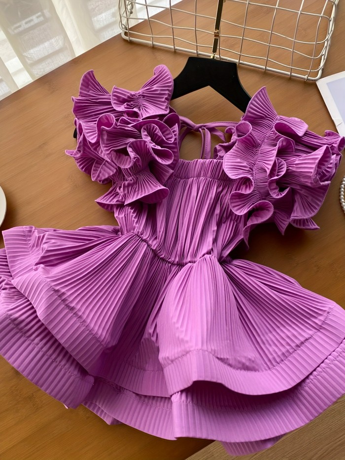 Elegant Off-Shoulder Pleated Blouse with Ruffle Detail - Chic Solid Color, Tie-Waist Design, Perfect for Spring\u002FSummer, Adult Women'S Fashion, Casual Attire|Ruffle Detail Top| Shirting styl