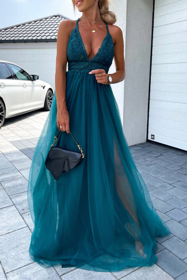 Sexy Solid Mesh Halter Cake  Dresses