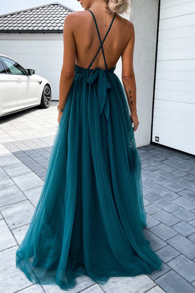 Sexy Solid Mesh Halter Cake  Dresses