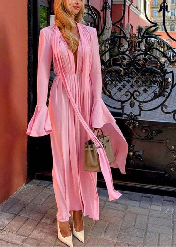 Italian Pink Stereoscopic Floral Side Open Spandex Ceremonial Dresses Summer