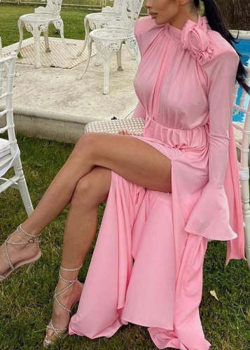 Italian Pink Stereoscopic Floral Side Open Spandex Ceremonial Dresses Summer