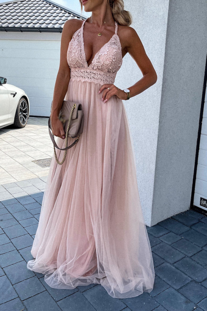 Sexy Solid Mesh Halter Cake  Dresses