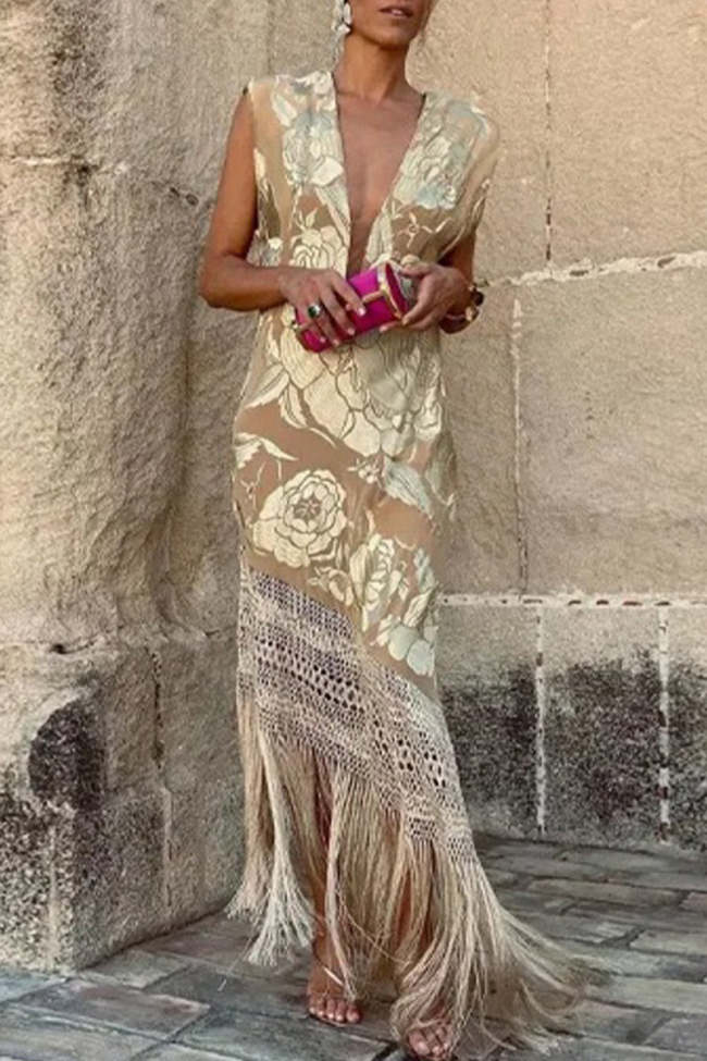 Ship in 24 hours!/Sexy Bronzing Heart Shaped Tassel Asymmetrical V Neck Dresses