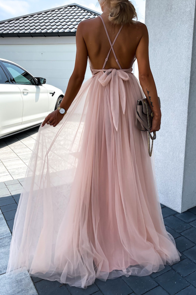 Sexy Solid Mesh Halter Cake  Dresses
