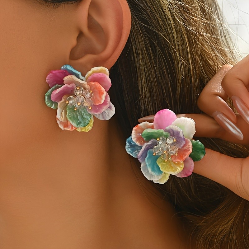 of Chic 3D Resin Flower Earrings for Women - Vibrant Multi-Color Floral Design, Hypoallergenic Iron Posts, Perfect for Daily Wear & Parties, Casual Elegance | Playful Earrings | Hypoallergenic Posts, Flower Earrings